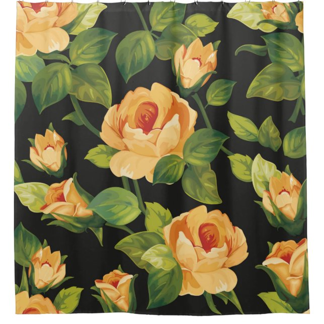 Seamless floral pattern with beautiful roses shower curtain (Front)