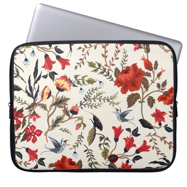 Seamless floral pattern with birds laptop sleeve (Front)
