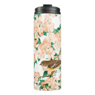 Seamless floral pattern with birds thermal tumbler