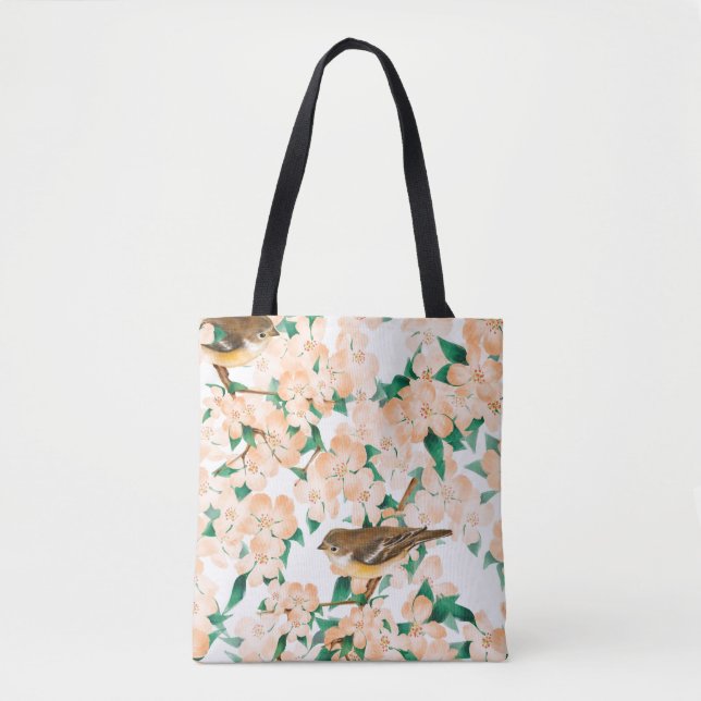 Seamless floral pattern with birds tote bag (Front)