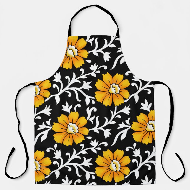 Seamless Floral Pattern with Black Backgroundart,b Apron (Front)