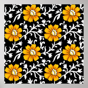 Seamless Floral Pattern with Black Backgroundart,b Poster
