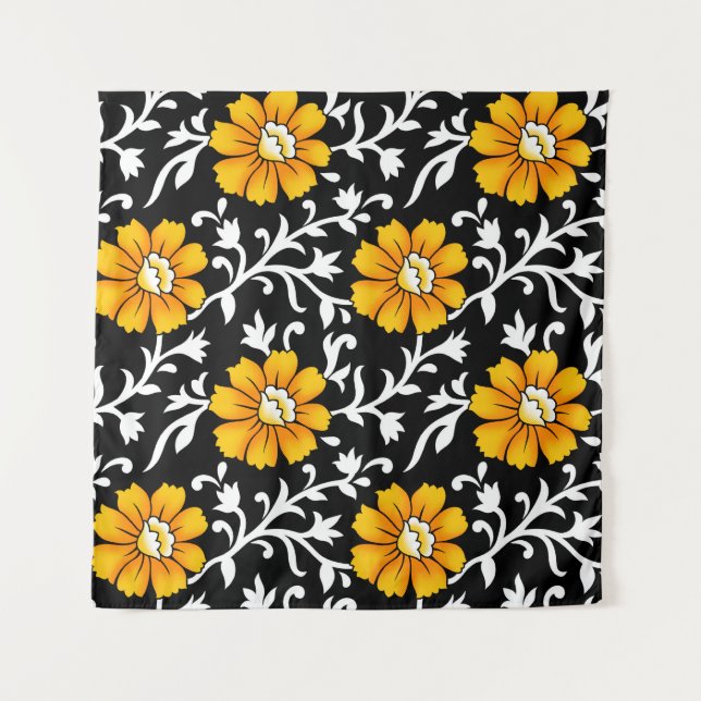 Seamless Floral Pattern with Black Backgroundart,b Tapestry (Front)