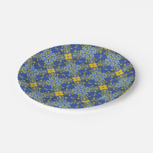 Seamless floral pattern with bright yellow flowers paper plate