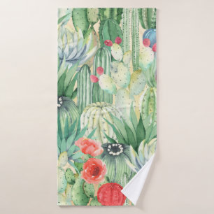 Seamless floral pattern with cacti, succulents and bath towel
