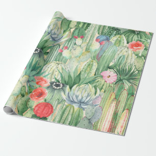 Seamless floral pattern with cacti, succulents and wrapping paper