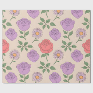 Seamless Floral Pattern with Colourful Roses Wrapping Paper