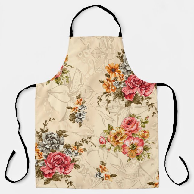 Seamless floral pattern with flowers and creeam ba apron (Front)