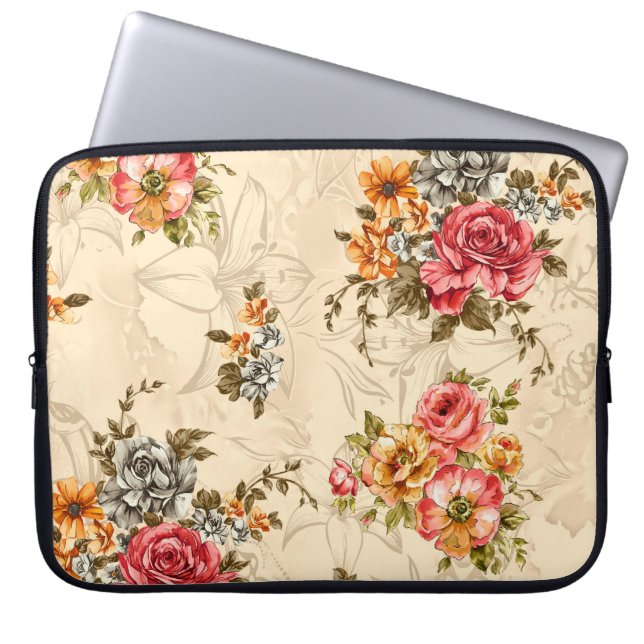 Seamless floral pattern with flowers and creeam ba laptop sleeve (Front)