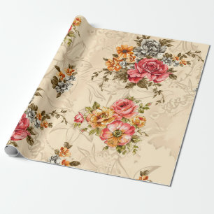 Seamless floral pattern with flowers and creeam ba wrapping paper