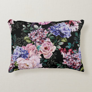 Seamless floral pattern with flowers on dark backg decorative cushion