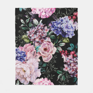 Seamless floral pattern with flowers on dark backg fleece blanket
