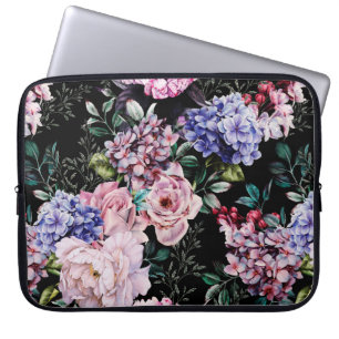 Seamless floral pattern with flowers on dark backg laptop sleeve