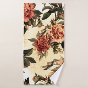 Seamless floral pattern with red and orange roses bath towel
