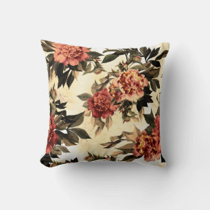 Seamless floral pattern with red and orange roses cushion