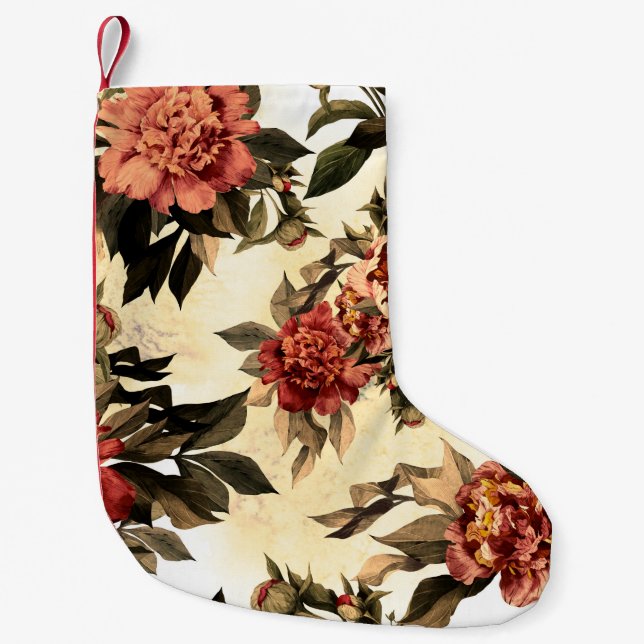Seamless floral pattern with red and orange roses  small christmas stocking (Front)