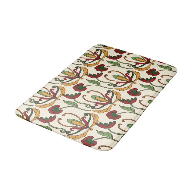 Seamless floral pattern with red and yellow  bath mat (Angled)
