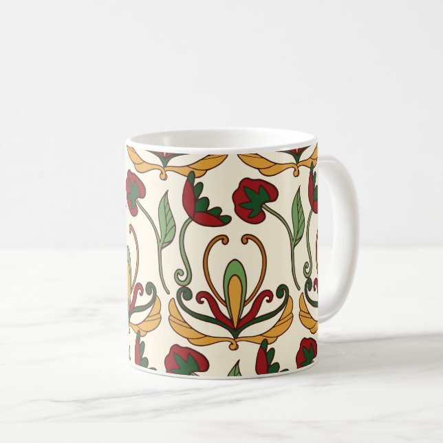 Seamless floral pattern with red and yellow  coffee mug (Front Right)