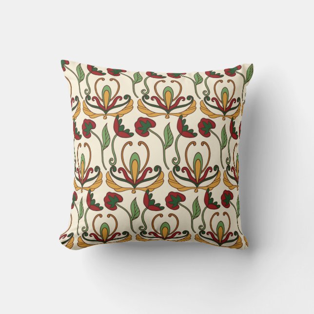 Seamless floral pattern with red and yellow  cushion (Front)