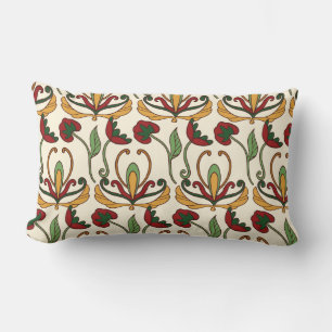 Seamless floral pattern with red and yellow lumbar cushion