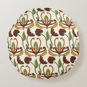 Seamless floral pattern with red and yellow round cushion