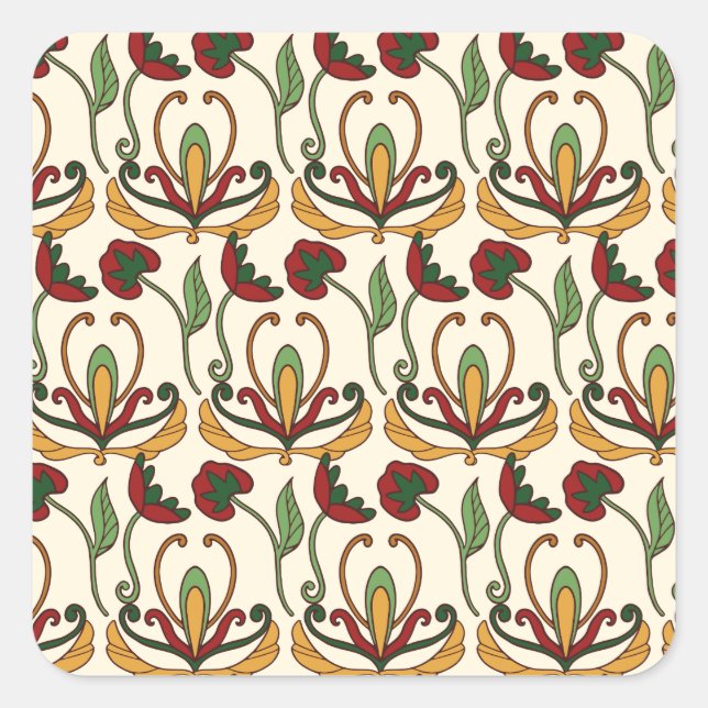 Seamless floral pattern with red and yellow  square sticker (Front)