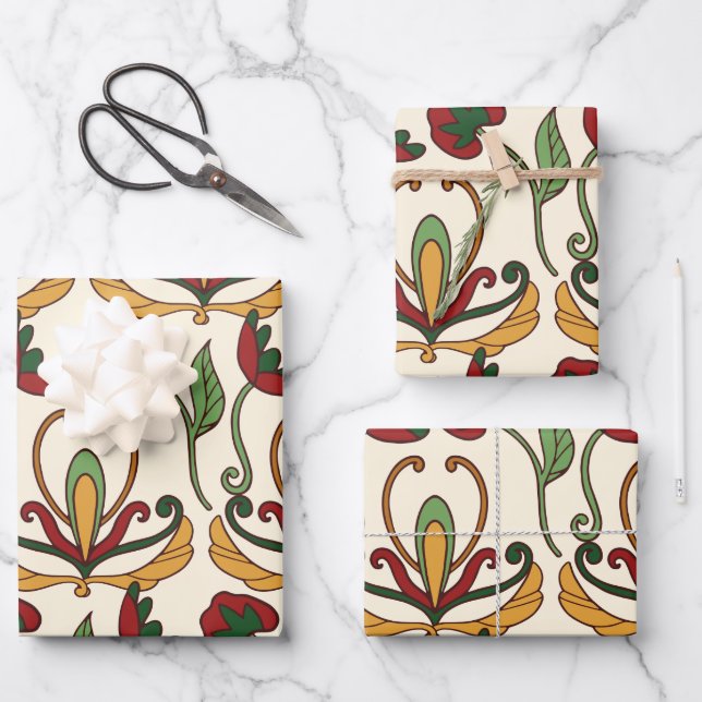 Seamless floral pattern with red and yellow  wrapping paper sheet (Front)