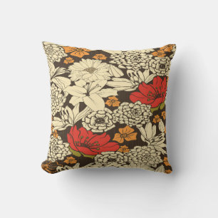 Seamless Floral Pattern With Red Flowers Cushion