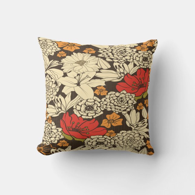 Seamless Floral Pattern With Red Flowers Cushion (Front)