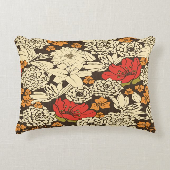 Seamless Floral Pattern With Red Flowers Decorative Cushion (Front)