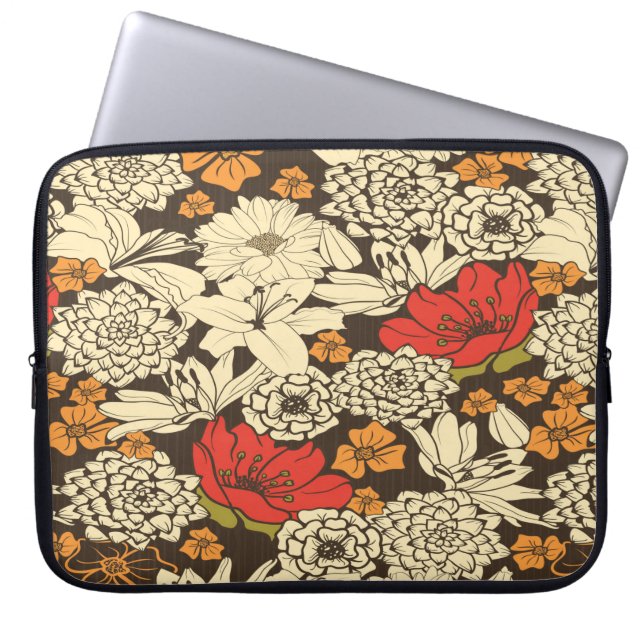 Seamless Floral Pattern With Red Flowers Laptop Sleeve (Front)
