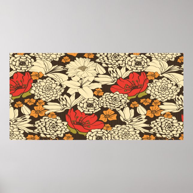 Seamless Floral Pattern With Red Flowers Poster (Front)