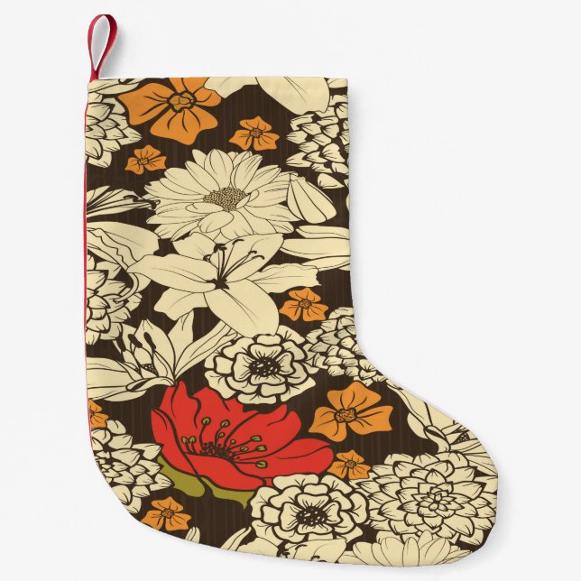 Seamless Floral Pattern With Red Flowers Small Christmas Stocking (Front)