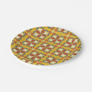 Seamless floral pattern with red, white, and blue paper plate