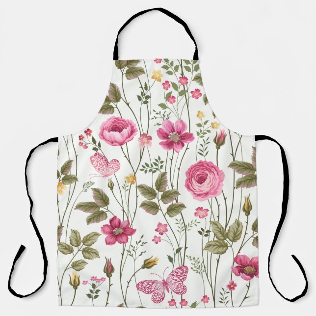seamless floral pattern with roses and butterfly apron (Front)