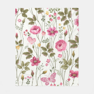 seamless floral pattern with roses and butterfly fleece blanket