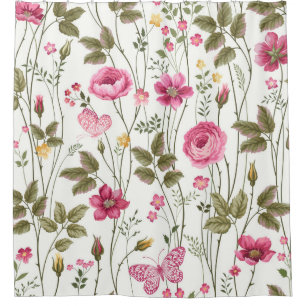 seamless floral pattern with roses and butterfly shower curtain