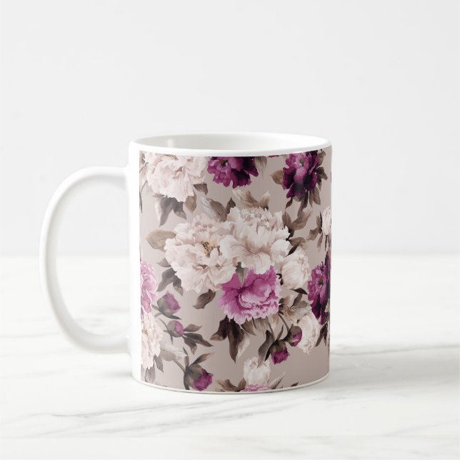 Seamless floral pattern with roses on light backgr coffee mug (Left)