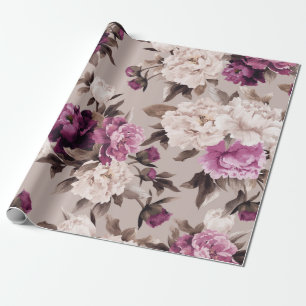 Seamless floral pattern with roses on light backgr wrapping paper