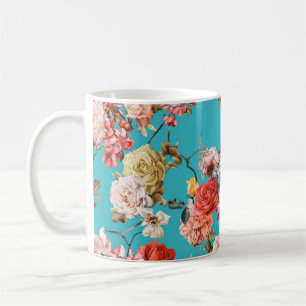Seamless floral pattern with roses, watercolor. fl coffee mug