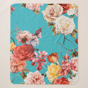 Seamless floral pattern with roses, watercolor. fl sherpa blanket