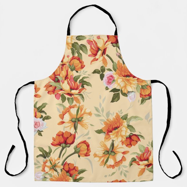 Seamless floral pattern with roses, watercolor. Il Apron (Front)