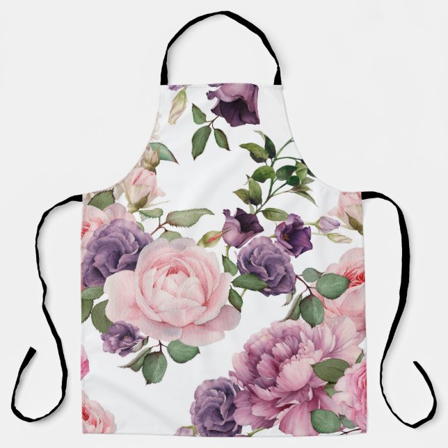 Seamless floral pattern with roses,  watercolor. p apron (Front)