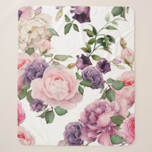 Seamless floral pattern with roses, watercolor. p sherpa blanket