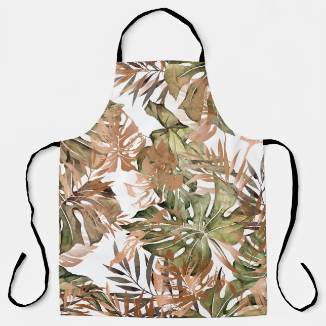 Seamless floral pattern with tropical and gold lea apron (Front)