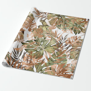 Seamless floral pattern with tropical and gold lea wrapping paper