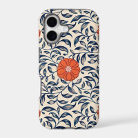 Seamless floral pattern with vibrant orange flower
