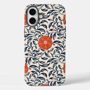 Seamless floral pattern with vibrant orange flower iPhone 16 plus case