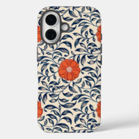 Seamless floral pattern with vibrant orange flower
