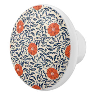 Seamless floral pattern with vibrant orange flower ceramic knob